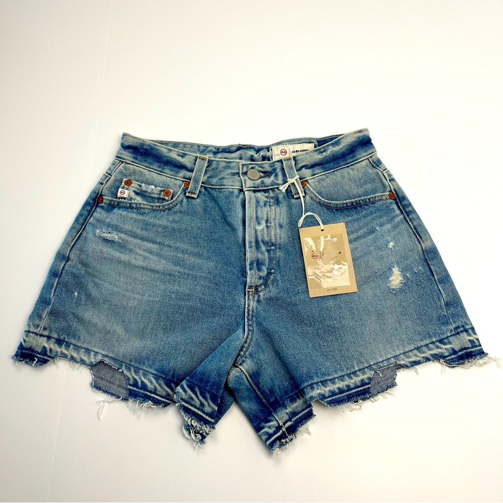 AG Adriano Goldschmied Alexxis Short High Rise Wedgie Women SZ 25 Blue Denim NEW